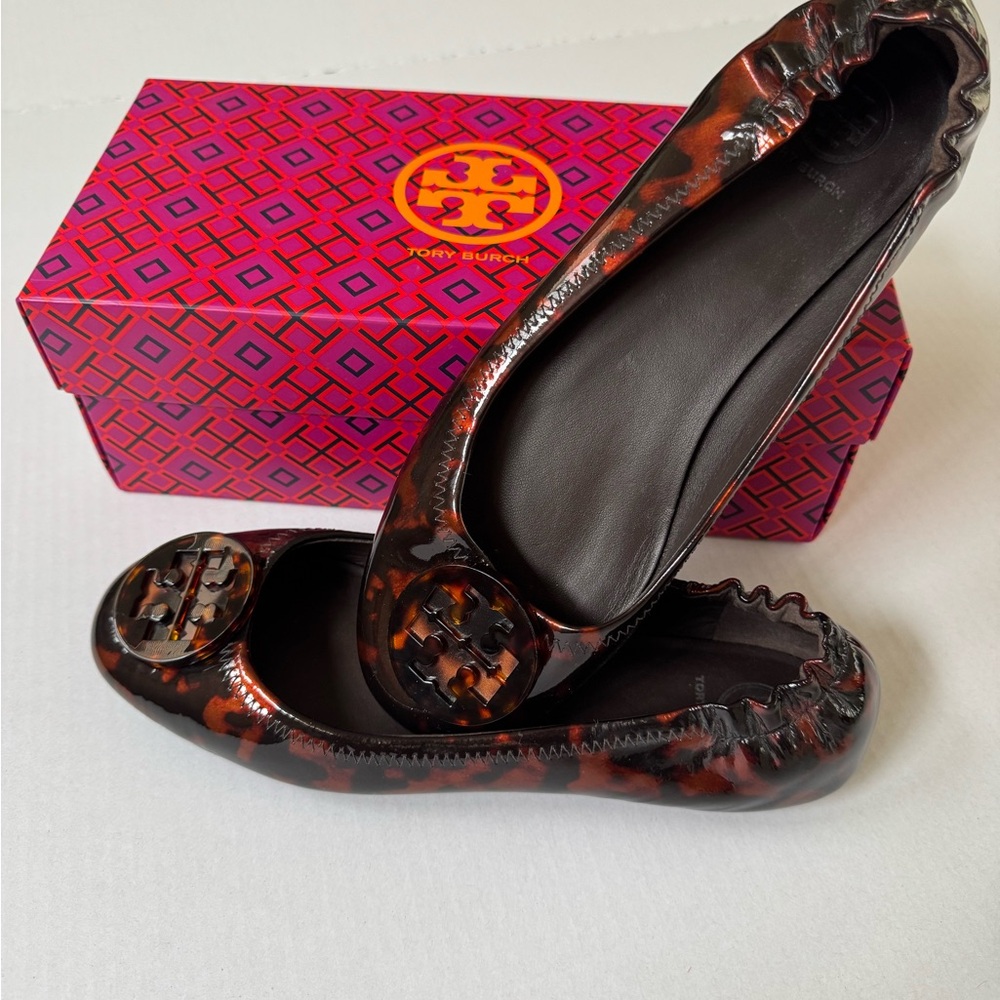 Tory Burch Minnie Travel Ballet Flats Tortoise Shell Size 8
